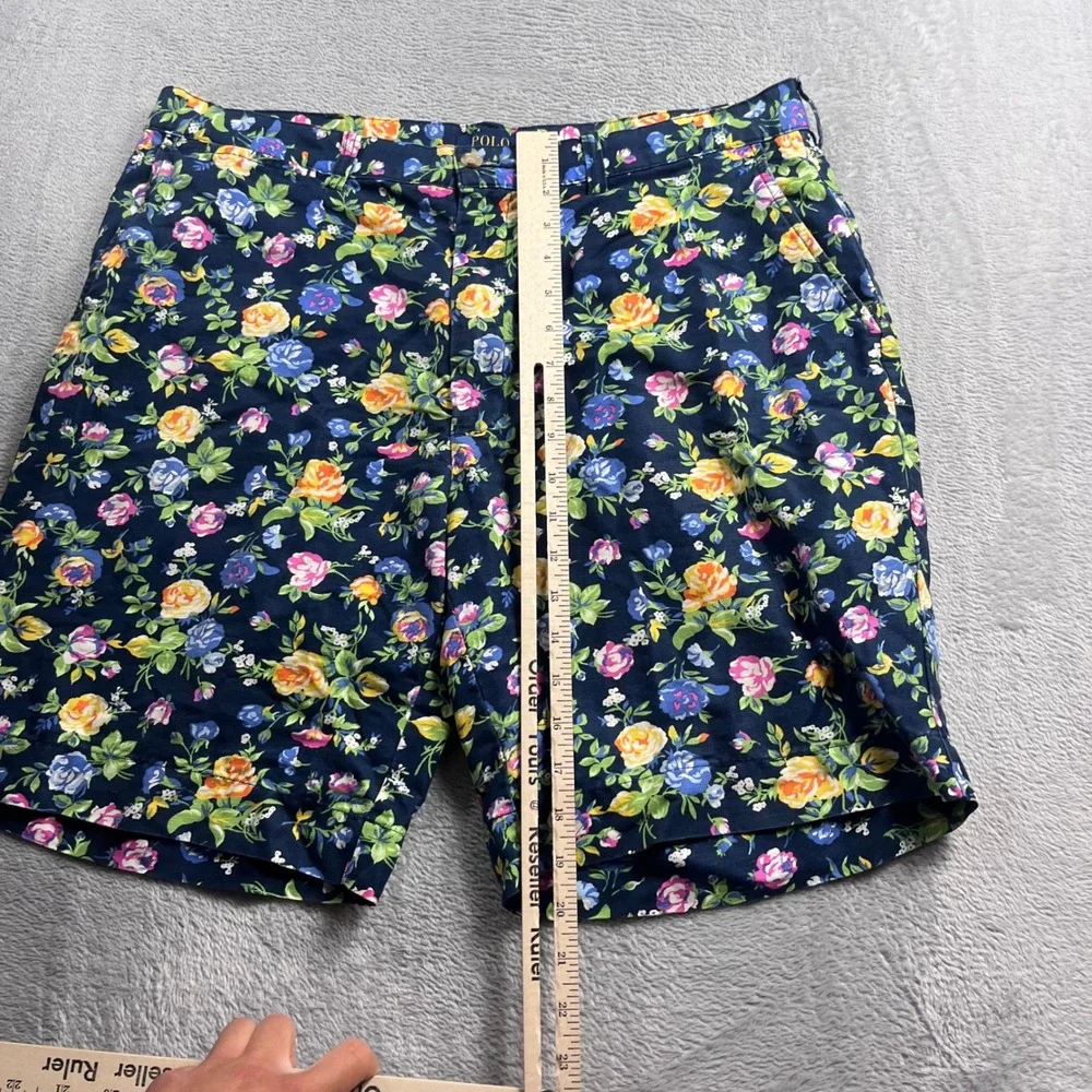 Polo Ralph Lauren Mens Floral Linen Cotton Shorts Navy Blue Size 35 Flower Print